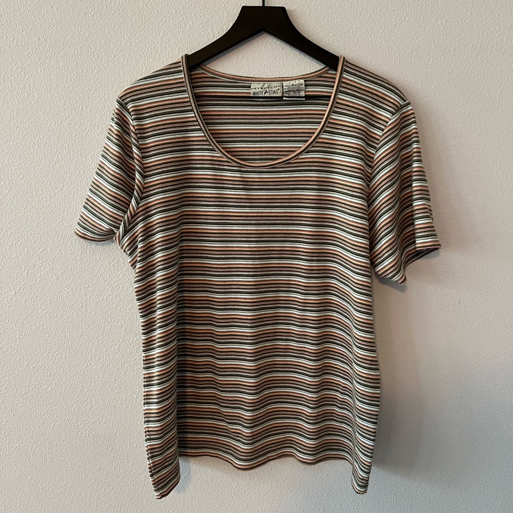 Vintage White Stag 90s Plus Size Striped Scoop Neck Tee in Multi-Color 18/20W